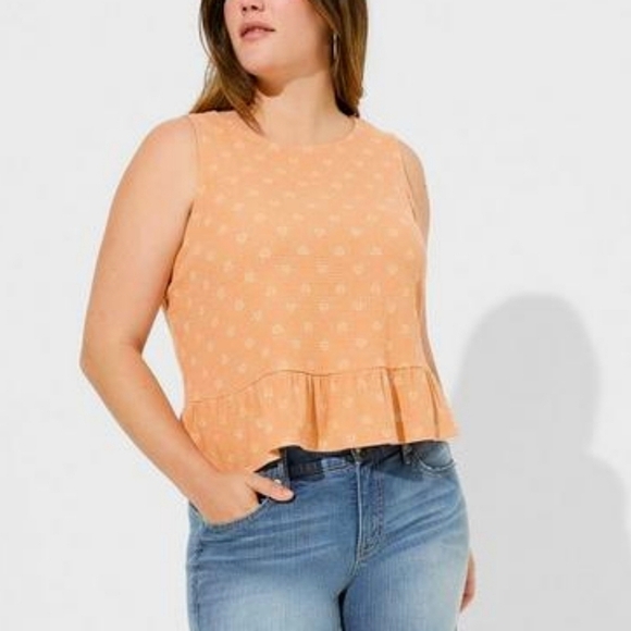2X - Torrid | Peach Bloom Texture Knit High Neck Ruffle Crop Top - Picture 2 of 4